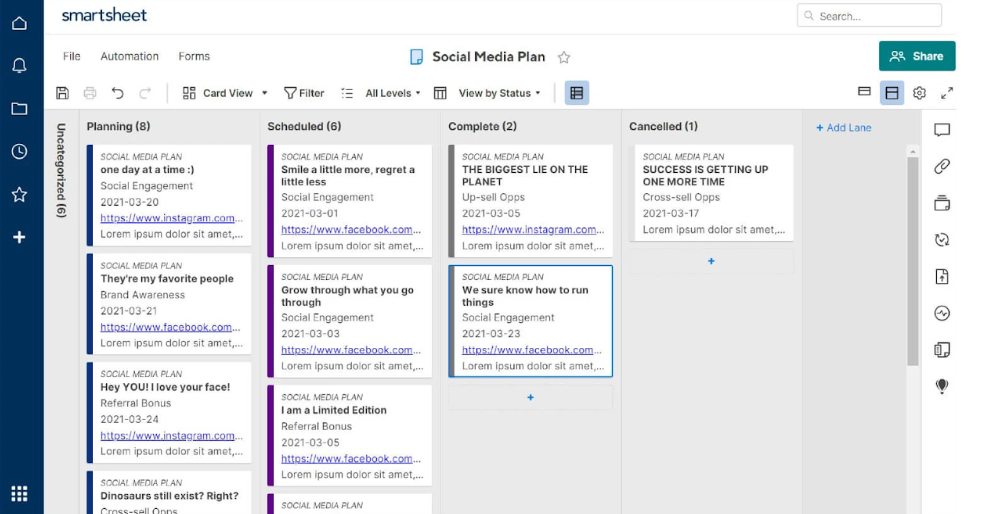 Example of a Kanban board visualization in SmartSheet-1